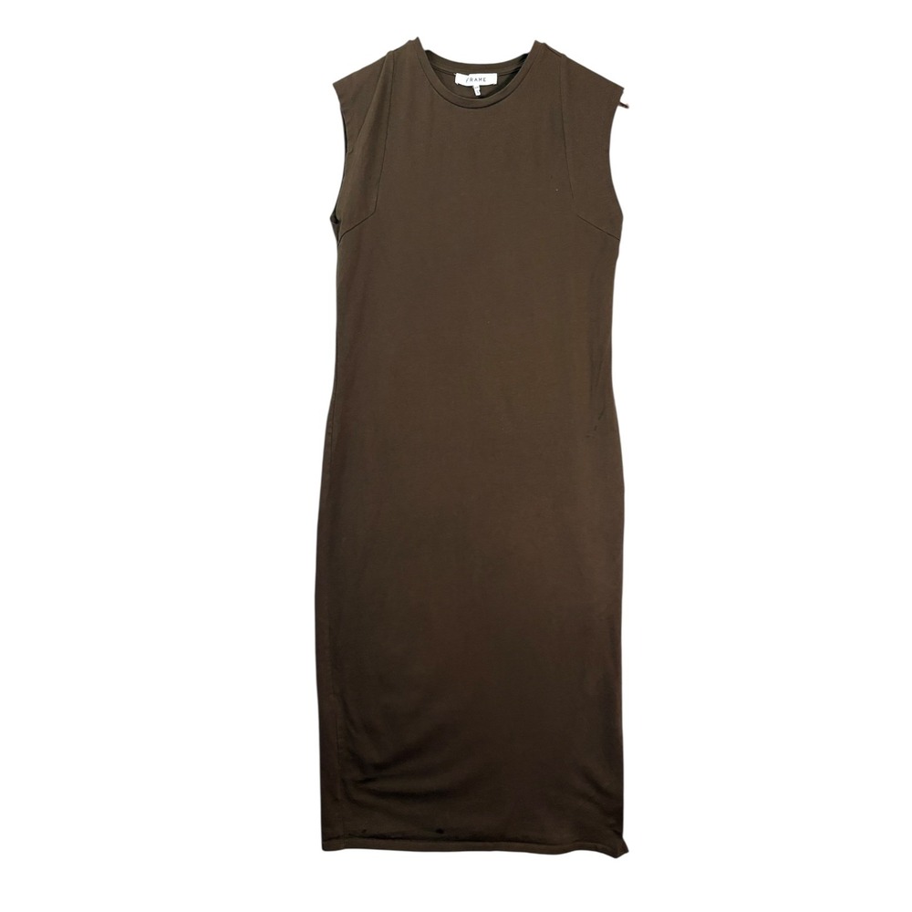 FRAME Womens Le Muscle Midi T Shirt Dress M Chocolate Organic Cotton Minimalist - Picture 2 of 8